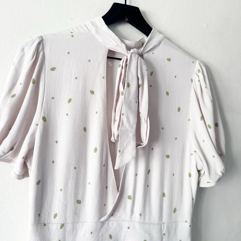 Free People x Revolve Abbie Mini Dress Cream Green Dot Bow Tie Puff Sleeve Size - Picture 7 of 12
